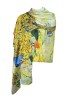 Esarfa Matase Naturala Pictata Manual, 180x70 cm, Galben Albastru, Eleganta, Esarfa Dama Matase tip Sal, Accesorii Moda, Dacali