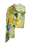 Esarfa Matase Naturala Pictata Manual, 180x70 cm, Galben Albastru, Eleganta, Esarfa Dama Matase tip Sal, Accesorii Moda, Dacali
