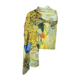 Esarfa tip sal doua fete pictata 10, Dacali, matase, galben/albastru, 180x70cm