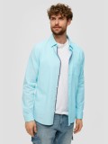 S.Oliver Camasa barbati cu maneca lunga, buzunar la piept, Slim fit, Turcoaz, S