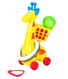 Jucarie Tragaci Girafa cu Inele si Cos, Plastic Non-Toxic, 3 Ani+, Dimensiuni 13x15x33 cm, 3 Inele, 2 Bile, Fabricat Ucraina