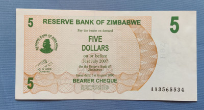 Zimbabwe - 5 Dollars / dolari (2006) foto