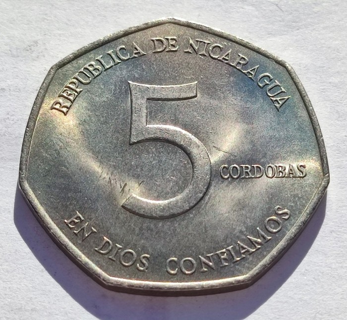299. Moneda Nicaragua 5 cordobas 1980