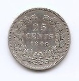 Olanda 25 Cents 1849 - Willem II, Argint 3.575g/640, 19.3 mm KM-76