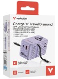 Verbatim Charger Travel 70w 2c Retractable Universal Travel Adapter Purple