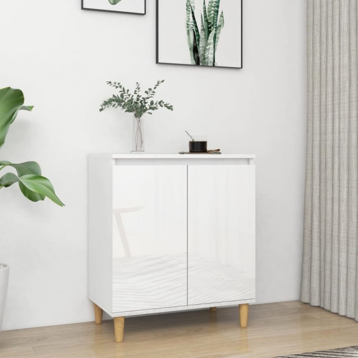 vidaXL Servantă &amp; picioare lemn masiv alb extralucios 60x35x70cm PAL
