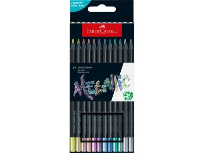 Creioane colorate triunghiulare black edition metalizate Faber-Castell 12 culori/set foto