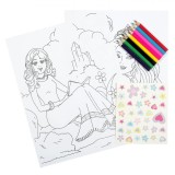 Set Colorat, Model Printesa, 8 Creioane, Autocolante, Multicolor, A4, Oem