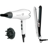 Set uscator de par si placa de indreptat parul Rowenta Pure Collection YD3057F0, 2200W, uscator cu concentrator, difuzor, jet de aer rece, 3 trepte te