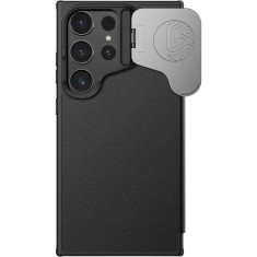 Husa portofel cu protectie camera, Nillkin, Compatibil cu Samsung Galaxy S24 Ultra, Piele ecologica, Negru