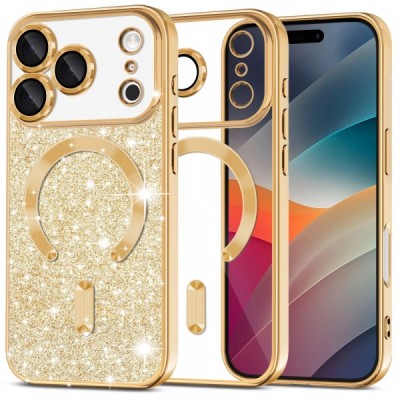 Husa MagSafe pentru Apple iPhone 17 Pro Max, Techsuit, Luxury Glitter, Aurie foto