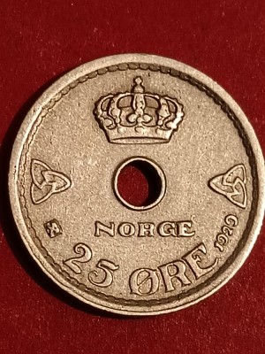 25 ore 1929 Norvegia (Rara, Tiraj = 800.000, cota ridicata), stare aUNC [poze]. Discount 10 % pt achizitii totale de mimimum 500 lei. foto