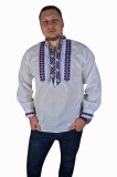 Bluza tip ie barbati BB24, alb/mov , marimea S, Bumbac, La baza gatului