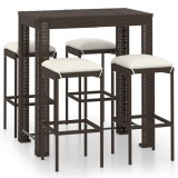 Cumpara ieftin Set mobilier bar de gradina cu perne, 5 piese, maro, poliratan