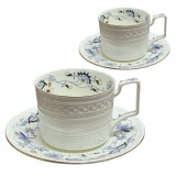 Serviciu din Portelan fosfatic, BLUE GARDEN, 2 Cesti si Farfurii, 250 ml