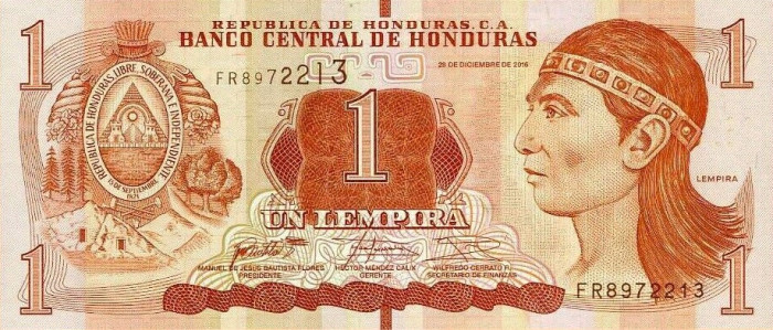 HONDURAS █ bancnota █ 1 Lempira █ 2016 █ P-96 █ UNC █ necirculata