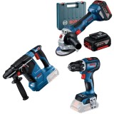 Bosch GBH 18V-24 C + GSR 18V-90 C + GWS 180-LI - Rotopercutor SDS-Plus 2.4 J + Masina de gaurit si insurubat 64 Nm + Polizor unghiular 125 mm valiza p