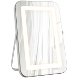 HOMCOM Oglindă de Machiaj LED cu Lumini Reglabile pe 3 Culori, USB și Oglindă de Mărire Rotativă, 31x41,5x3 cm, Alb | Aosom Romania