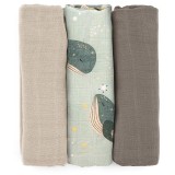 Petite&amp;Mars Moussy scutece textile Whale Song 68 x 68 cm 3 buc