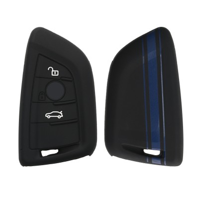 Husa Cheie Auto Kwmobile pentru BMW 3 Butoane - Smart Key, Negru/Albastru, Silicon, KWM000010NQ002C foto
