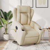 vidaXL Fotoliu electric de masaj rabatabil cu ridicare, crem, textil