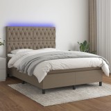 VidaXL Pat cu arcuri, saltea și LED, gri taupe, 140x200 cm, textil