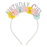 Coronita Birthday Girl Multicolor cu Flori Colorate, Bentita Petrecere aniversara