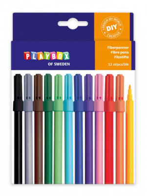 Set 12 Carioci colorate cu varful subtire Playbox foto