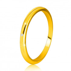 Inel din aur galben 14K - subțire, suprafață netedă, zircon transparent - Marime inel: 52