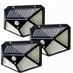 Set 3 x Lampa 100 LED cu panou solar, senzor de miscare foto