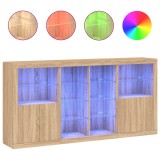 Servanta cu lumini LED, stejar sonoma, 202x37x100 cm