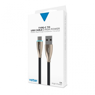 Cabluri si Adaptoare Vetter Type-C Cable, Fast Charge 5A, with LED, Black foto