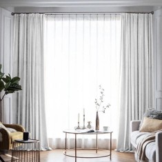 Draperie din catifea blackout cu rejansa din bumbac tip fagure, Madison, 150x270 cm, densitate 700 g/ml, Bright White, 1 buc