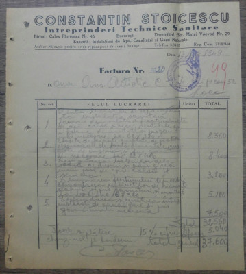 Factura Constantin Stoicescu, Intreprinderi Technice Sanitare/ 1949 foto