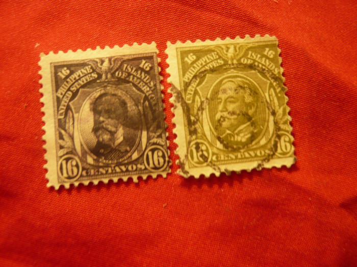 2 Timbre Filipine 1906 si 1909 - Personalitati - W.T.Sampson , stampilate