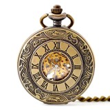 Cumpara ieftin Ceas de buzunar MBrands, Skeleton Mecanic, cu lant , stil Vintage bronz