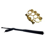 Cumpara ieftin Set Baston Telescopic Otel 64cm + Box Rozeta Craniu Auriu Autoaparare, Negru, Husa Curea