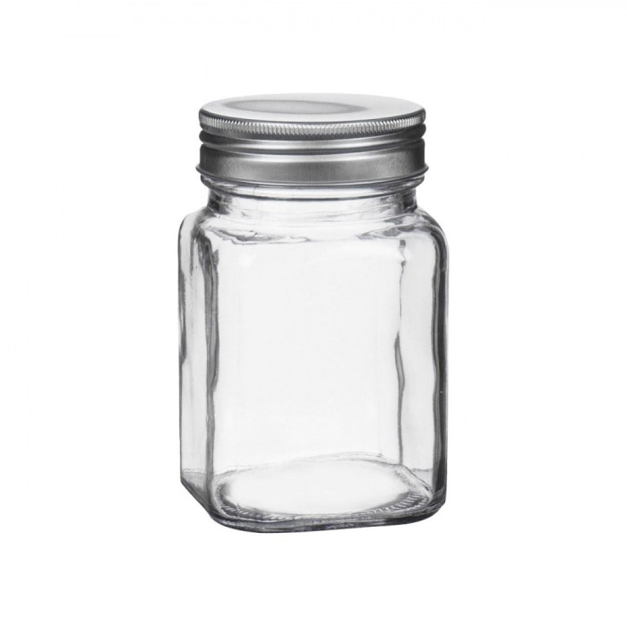 Borcan Sticlă, Capac Filetat Aluminiu, Capacitate 200ml, Transparent