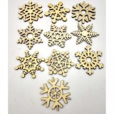 Set de 10 bucăți asortate de fulgi din lemn pentru bradul de Crăciun