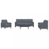 VidaXL Set de canapele cu perne/rulouri, 3 piese, gri &icirc;nchis, catifea