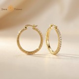 Cumpara ieftin Cercei Isadora , cercei rotunzi cu zirconia, placati cu aur 18K, fabricati A n Brazilia, 3 cm