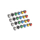 24 bucăți &icirc;ntrerupător cu buton apăsabil momentan de 16 mm, pornit/oprit, sortiment roșu, verde, galben, albastru, alb, negru, 3A 250V