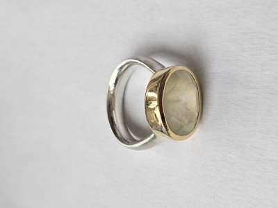 Inel argint lucrat manual cu piatra de Prehnit (Germania) #3081 foto