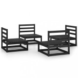 Set mobilier de gradina, 4 piese, negru, lemn masiv de pin