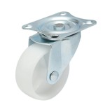 Roata pivotanta 65x23 mm din polipropilena alba, fara frana, 35 kg