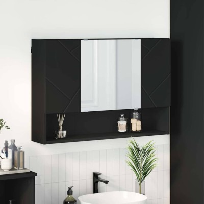 vidaXL Dulap cu oglindă pentru baie Pe perete Negru 80 x 17 x 55 cm 883355 foto