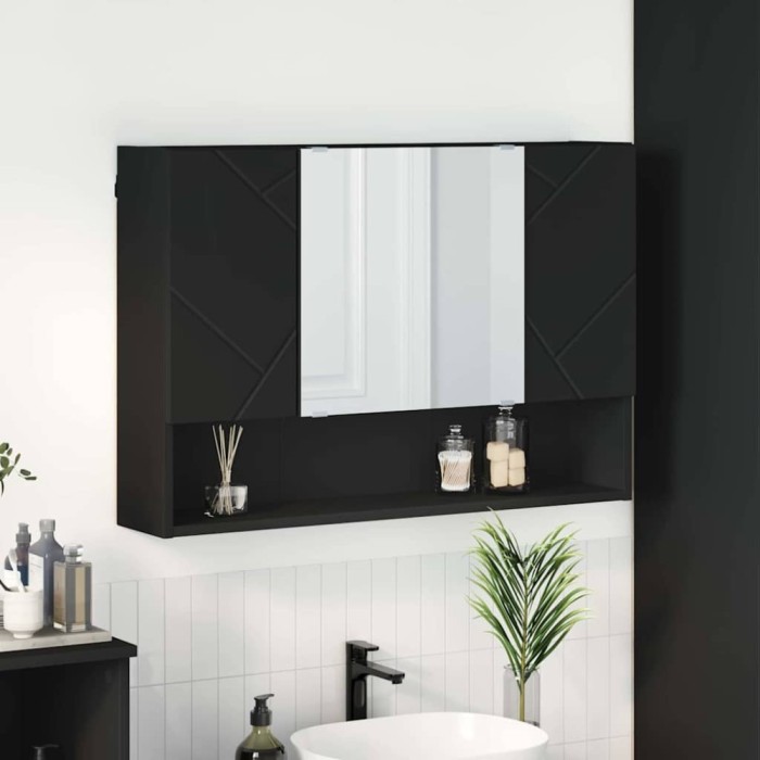 vidaXL Dulap cu oglindă pentru baie Pe perete Negru 80 x 17 x 55 cm 883355