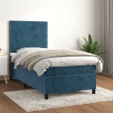 Cumpara ieftin Gossi pat box spring cu saltea, albastru inchis, 90x200 cm, catifea