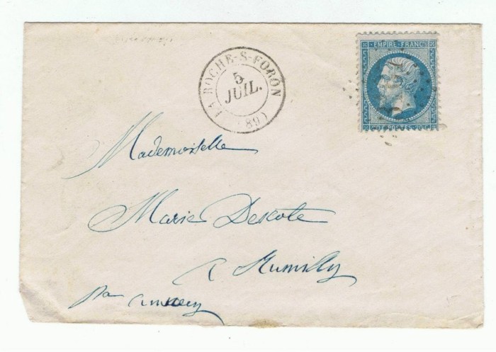 France 1867 Cover GC 3167 LA ROCHE SUR FORON to RUMILLY D.833