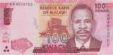 MALAWI █ bancnota █ 100 Kwacha █ 2016 █ P-65b █ UNC █ necirculata